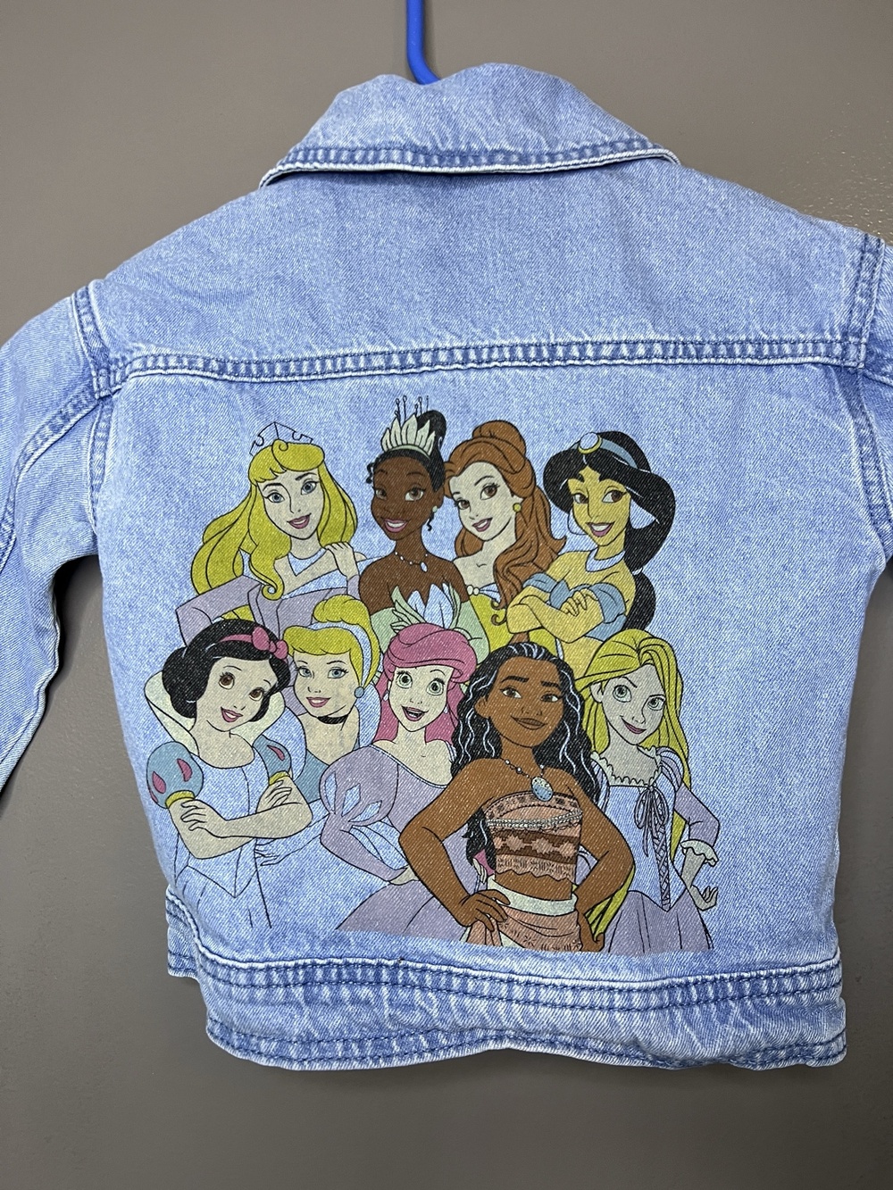 Disney Princess Jacket Girls 3T Blue Denim Be Kind Princess Graphic Back Print